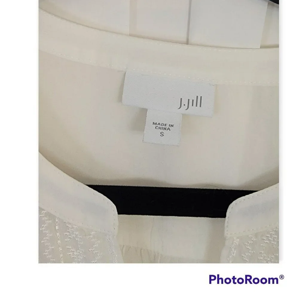 J Jill Cream Colored Embroidered Blouse Size S